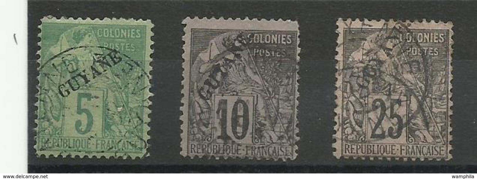 1892 Guyane N° 19, 20, 23 Oblitérés, Cote YT 124€ (+ N° 21 Non Compté) - Used Stamps