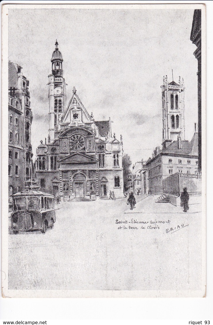 Saint-Etienne Du Mont Et La Tour De Clovis ( Dessin Signé BRIAU) - Commune De Pont De Briques St-Etienne - Autres & Non Classés