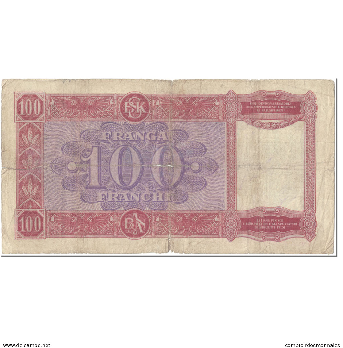 Billet, Albania, 100 Franga, 1940, Undated (1940), KM:14, B - Albanie