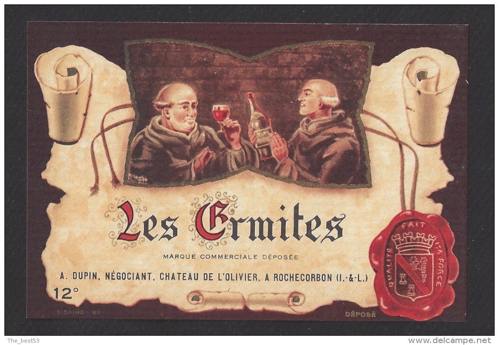 Etiquette De Vin De Table  -  Les Ermites -   Thème  Religion Moine  -   A. Dupin à Rochecorbon (37) - Religiones
