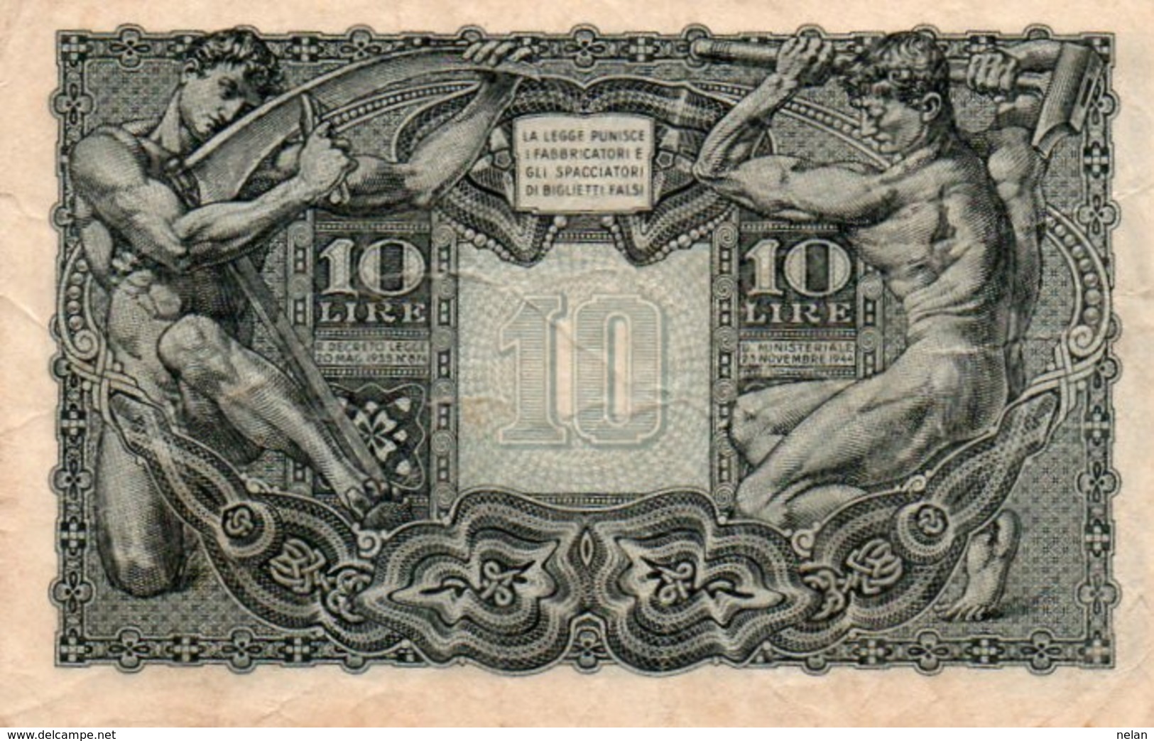 ITALIA 10 LIRE 1944 P-32  VF+ - Italia – 10 Lire