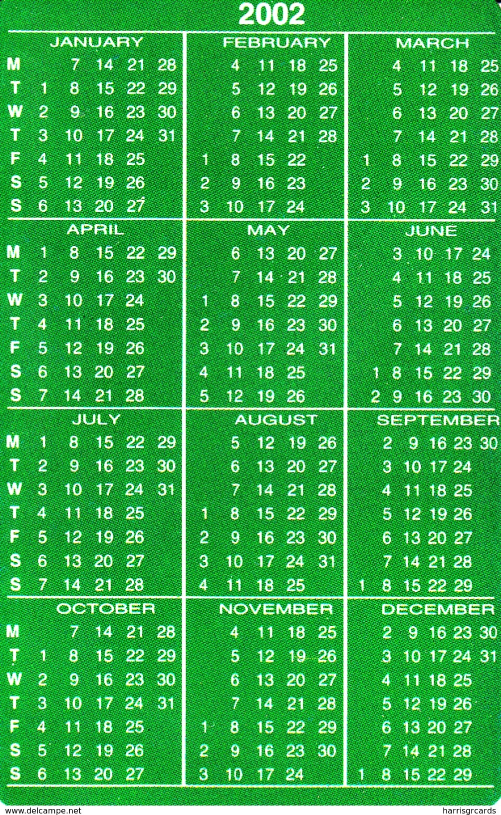 SUDAN - Calendar 2002, Sudatel Phonecard 150 Units, Chip Siemens 35,Sample No Chip And No CN - Soudan