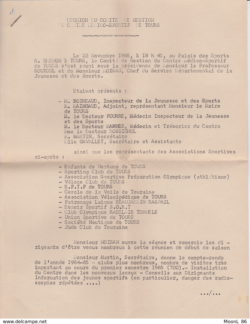 BOXE - LETTRE REUNION MINISTERE EDUCATION NATIONALE  JEUNESSE DES SPORT A TOURS 37 - - Autres & Non Classés