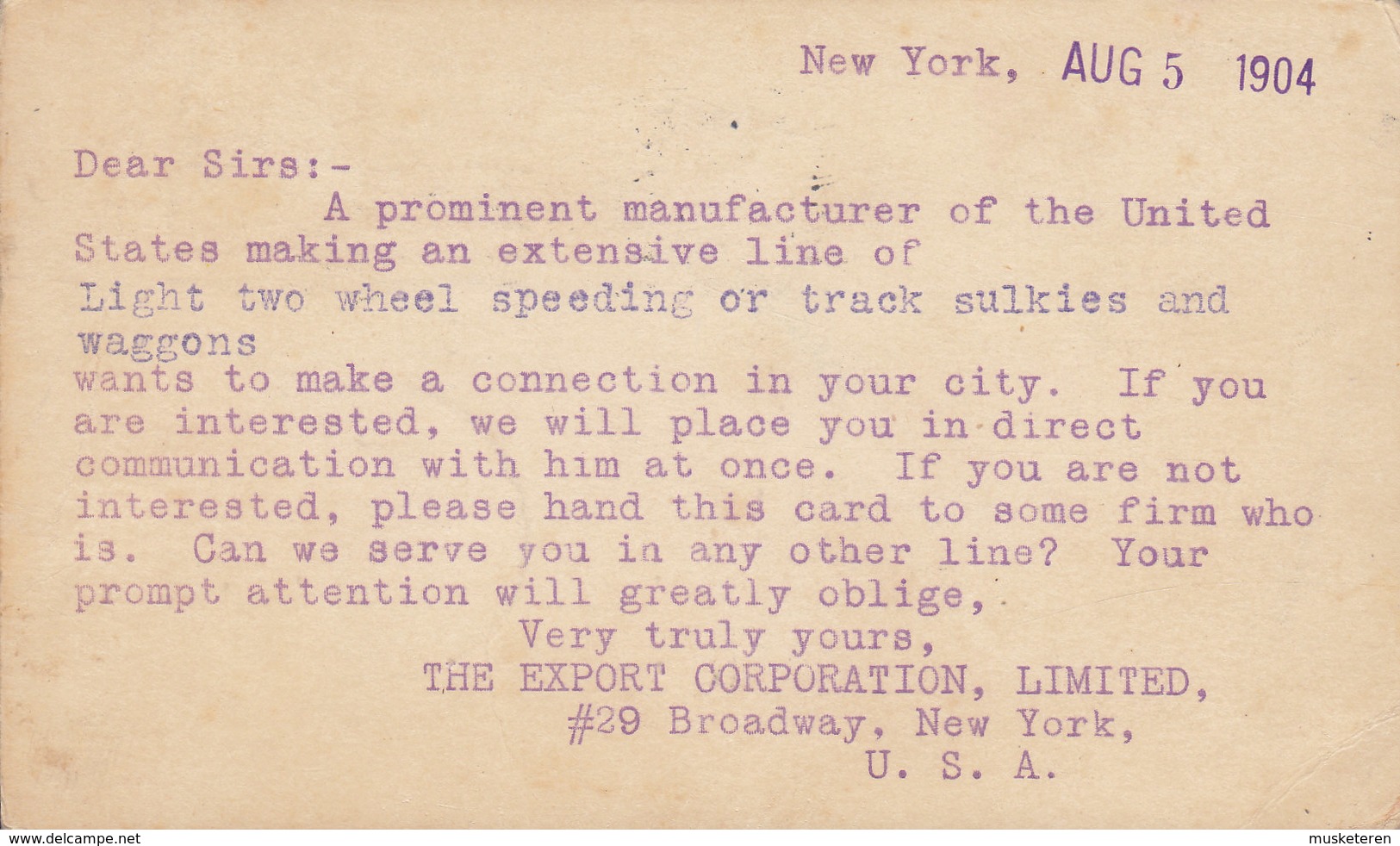 United States Postal Stationery Ganzsache Entier NEW YORK 1904 MOSCOW (Arr.) Russia EXPORT CORPORATION Ltd. - ...-1900