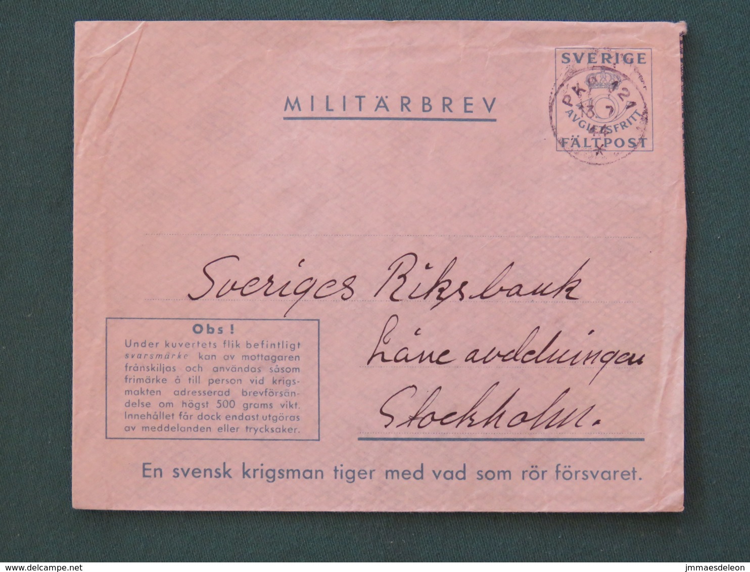 Sweden 1944 FDC Military Army Cover Perhaps Sent From Germany - Military