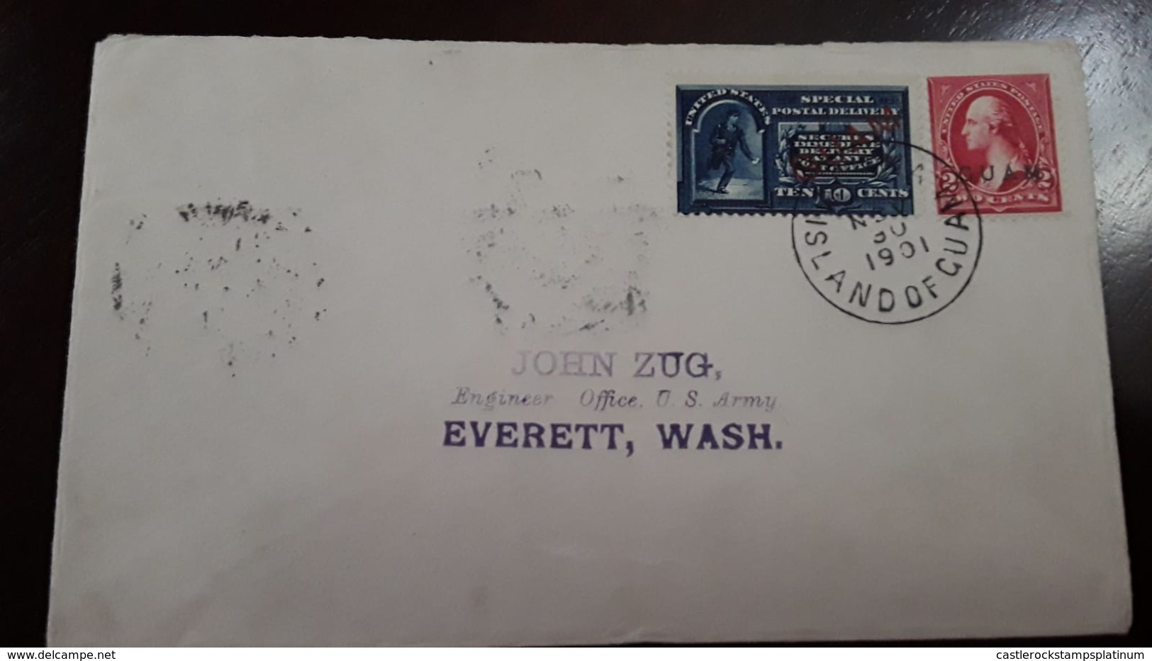 O) 1901 GUAM, US POSSESSIONS, ENGINEER OFFICE US ARMY, SPECIAL DELIVERY 10c OVERPRINTED IN RED - MESSENGER RUNNING, WASH - Guam