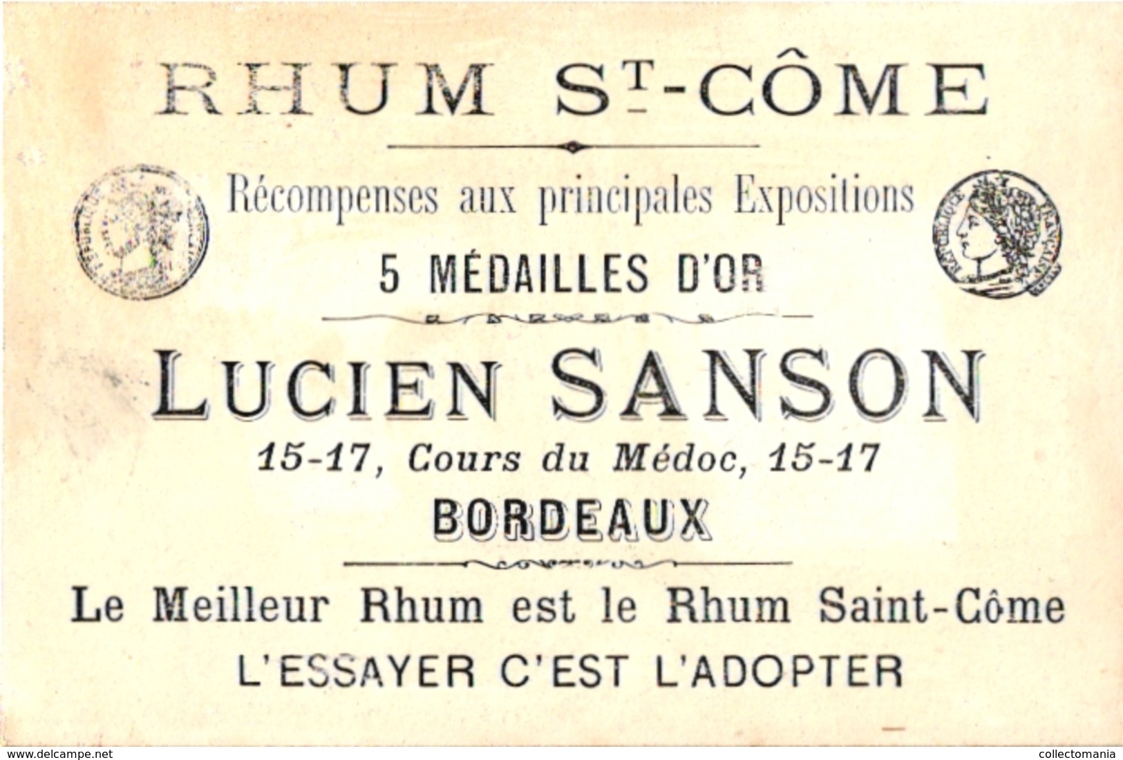 3 Chromo RHUM St. Côme Lucien Sanson Bordeaux - Rhum