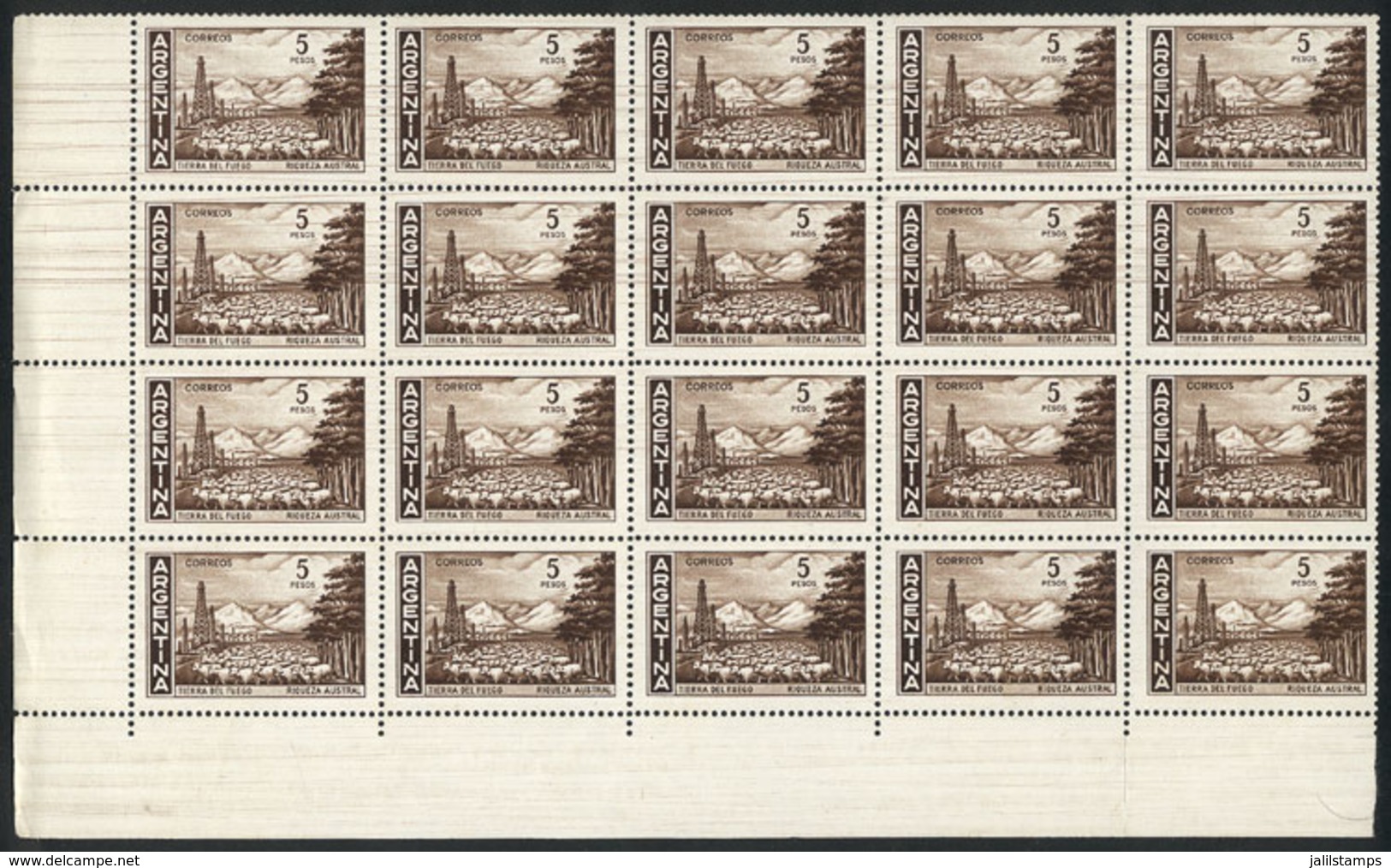 ARGENTINA: GJ.1490, Block Of 20 With Many Horizontal Lines Across, VF Quality! - Sonstige & Ohne Zuordnung