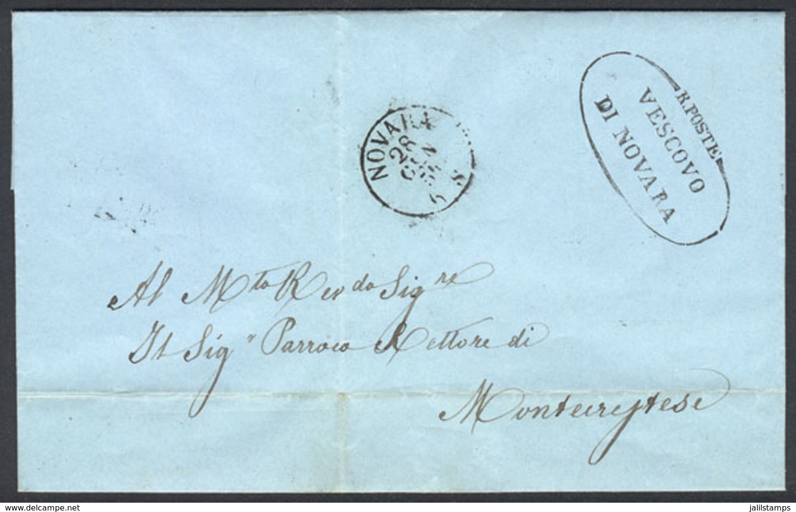 ITALY: Complete Folded Letter Sent On 28/JA/1858 From NOVARA To Montecrestese, With "R.POSTE - VESCOVO DI NOVARA" Markin - Zonder Classificatie