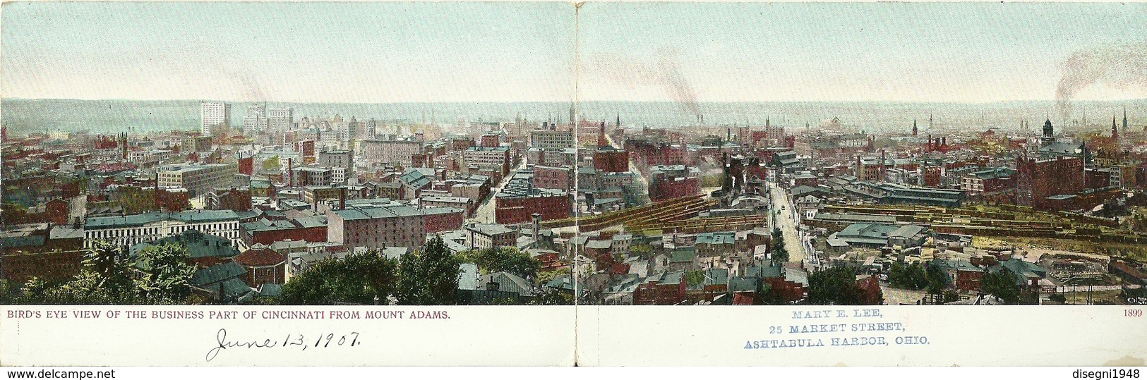 M08443 " BIRD'S EYE VIEW OF THE BUSINESS PART OF CINCINNATI FROM MUNT ADAMS "  -CARTOLINA ORIG. SPED.1904 - Cincinnati