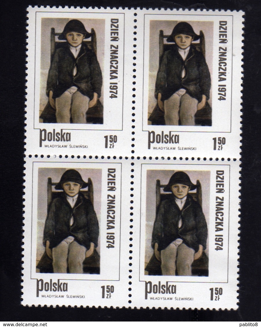 POLONIA POLAND POLSKA 1974 STAMP DAY DZIEN ZNACZKA PAINTING 1.50s BLOCK QUARTINA BLOC MNH - Carnets