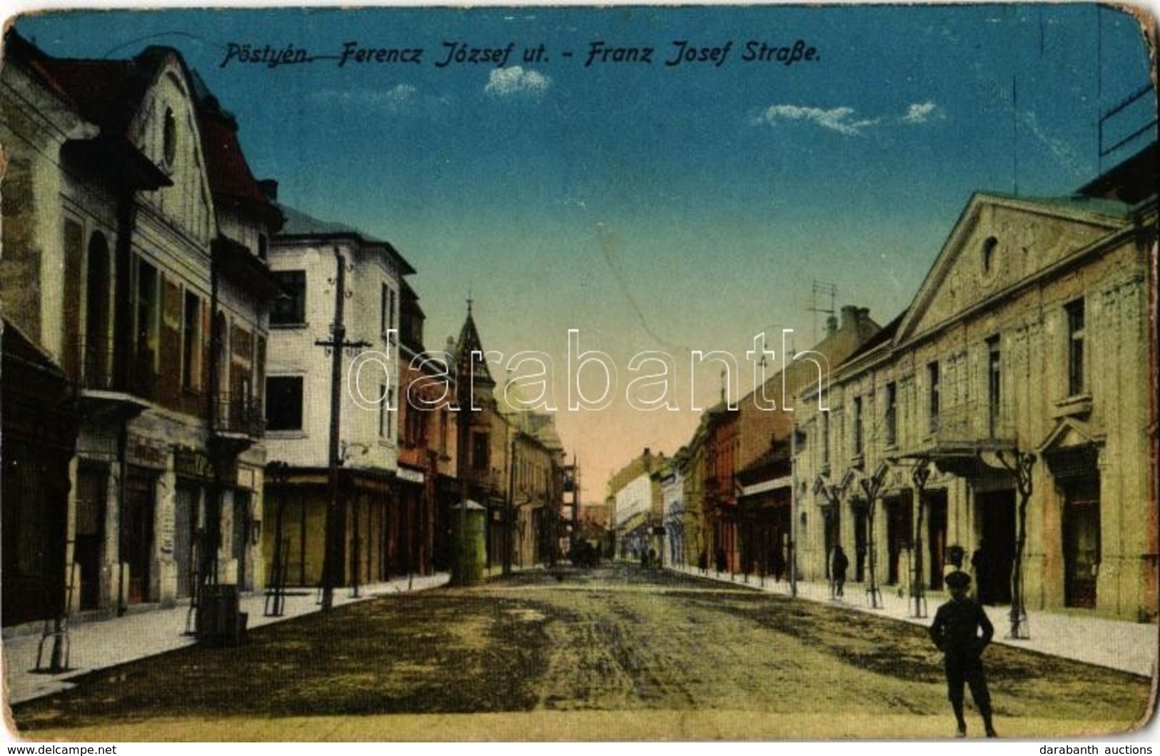 * T2/T3 Pöstyén, Piestany; Ferenc József út. Adler Mór Kiadása / Street  (kopott Sarkak / Worn Corners) - Ohne Zuordnung