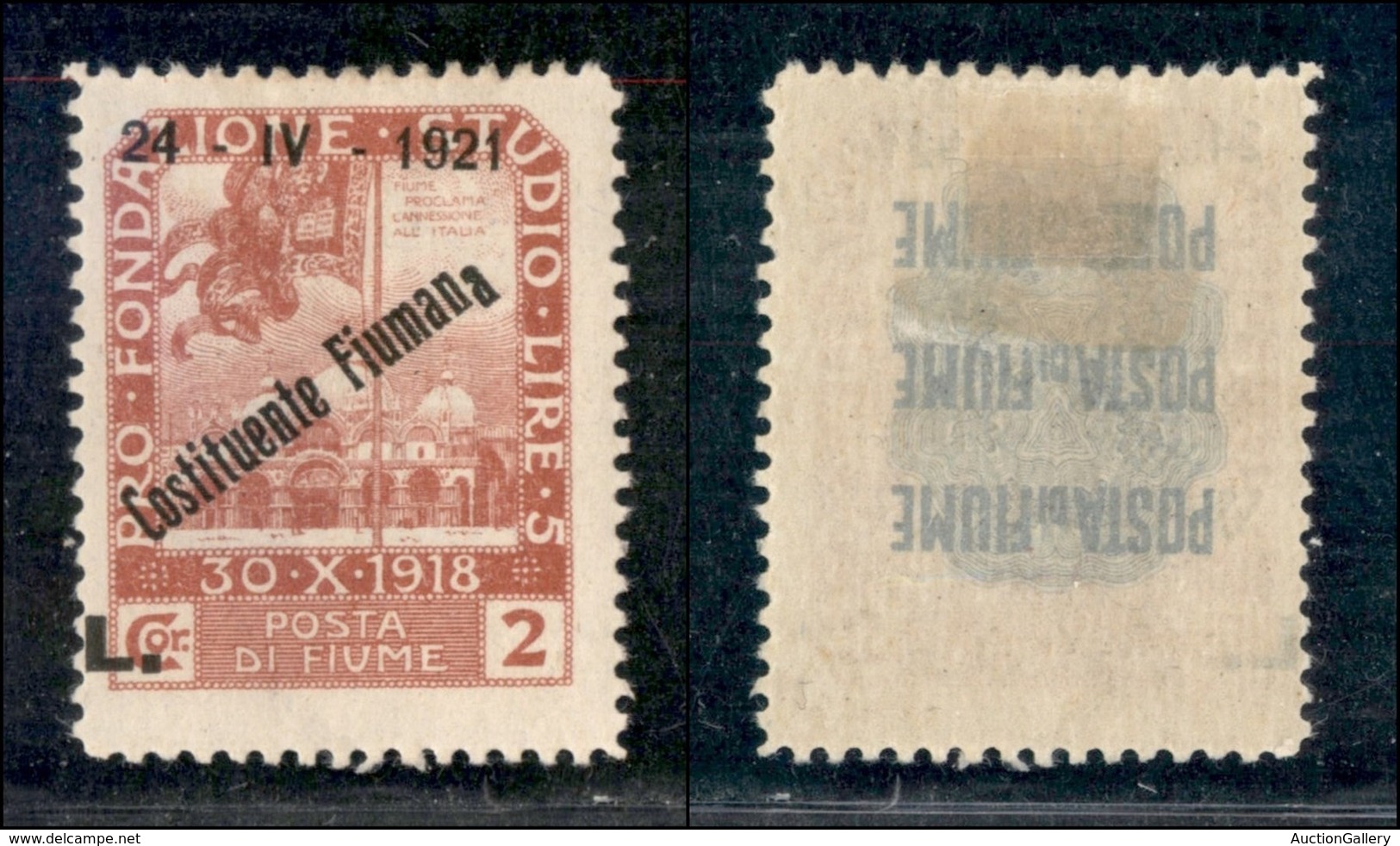 OCCUPAZIONI I GUERRA MONDIALE - Fiume - 1921 - 2 Lire Costituente (172 Nd) - Con A In Basso - Gomma Originale (800) - Autres & Non Classés