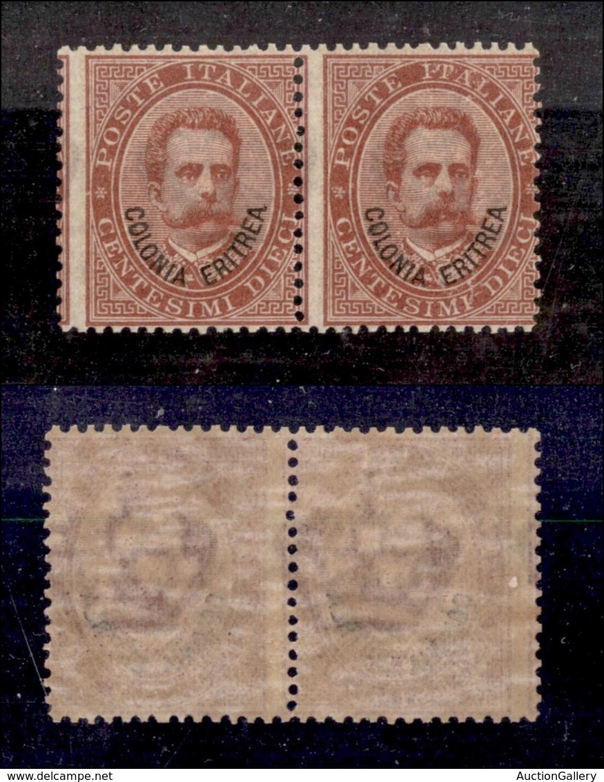 COLONIE - Eritrea - 1893 - 10 Cent Umberto (4) - Coppia Con Dentellatura Verticale Spostata - Gomma Integra - Cert. AG ( - Other & Unclassified