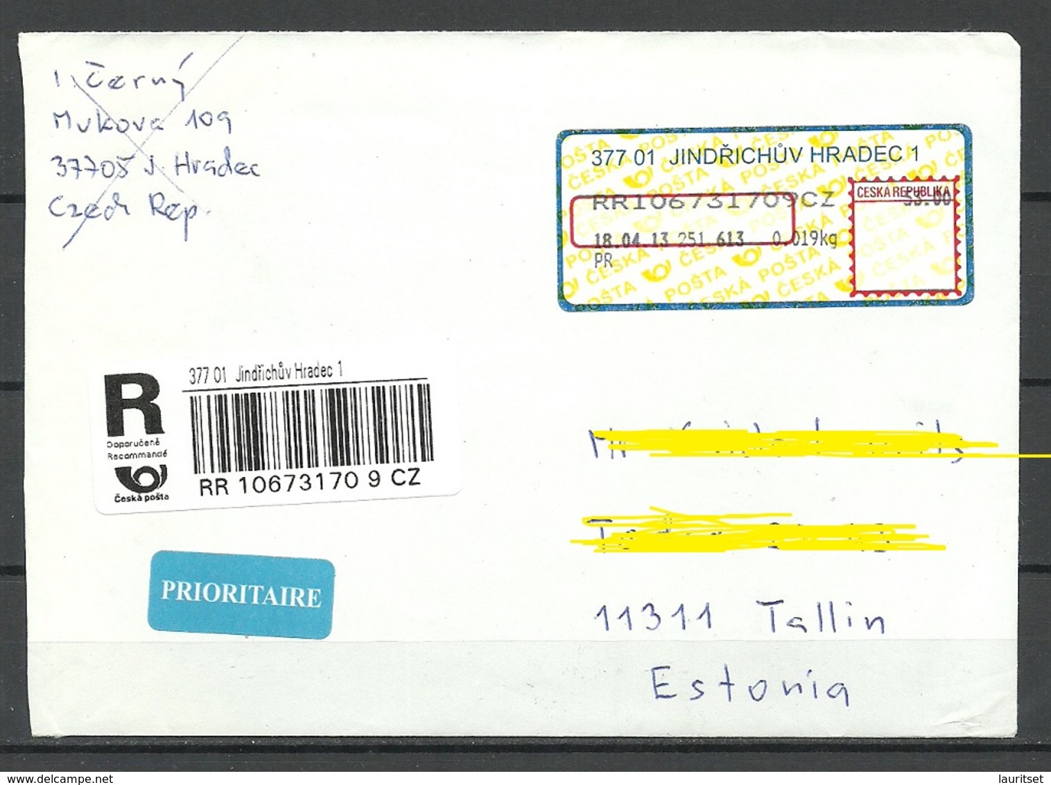 CZECH REPUBLIC Tschechien 2013 Registered Air Mail Cover To Estonia - Lettres & Documents