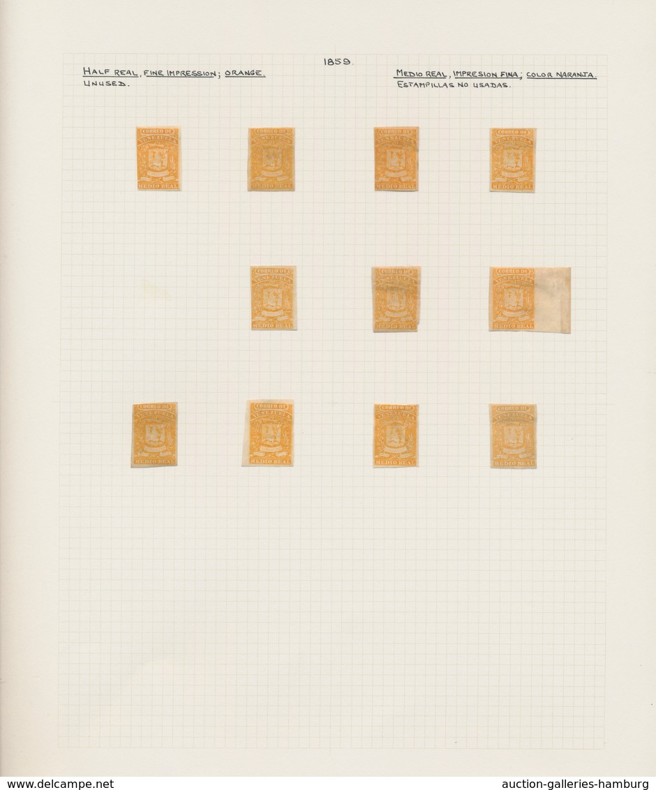 Venezuela: 1861, 1 St Prinitng, 1/2 R. Eleven Unused Pieces And 2 R. 26 Examples Including A Block O - Venezuela