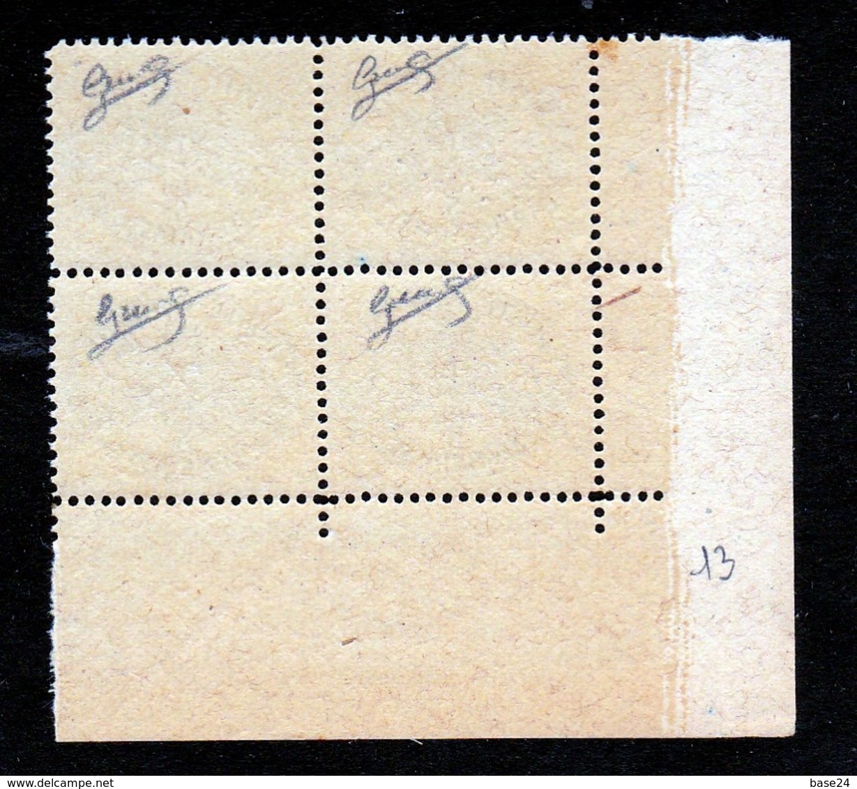 1946 Vaticano Vatican SEGNATASSE  POSTAGE DUE 5c (x4) Righe Larghe Carta Bianca Quartina MNH** Firma Gino Biondi Bl.4 - Postage Due