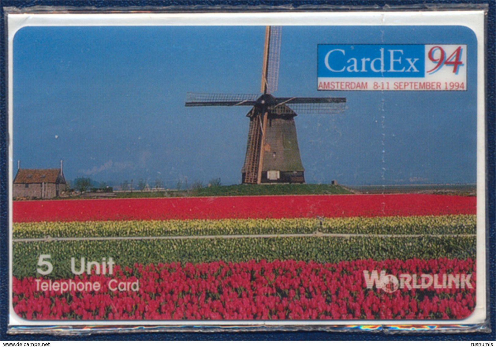 US - USA WORLDLINK 5 UNITS PHONECARD TELEPHONE CARD CARDEX 94 AMSTERDAM NETHERLANDS WIND MILL MINT SEALED QTY 1.000 - Worldlink