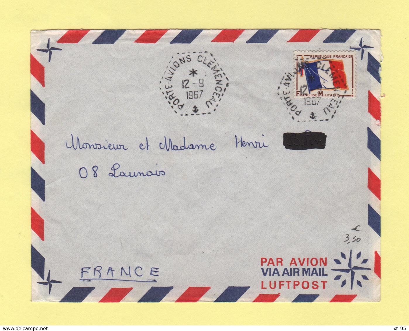 Poste Navale - Porte Avion Clemenceau - 12-9-1967 - Timbre FM - Seepost