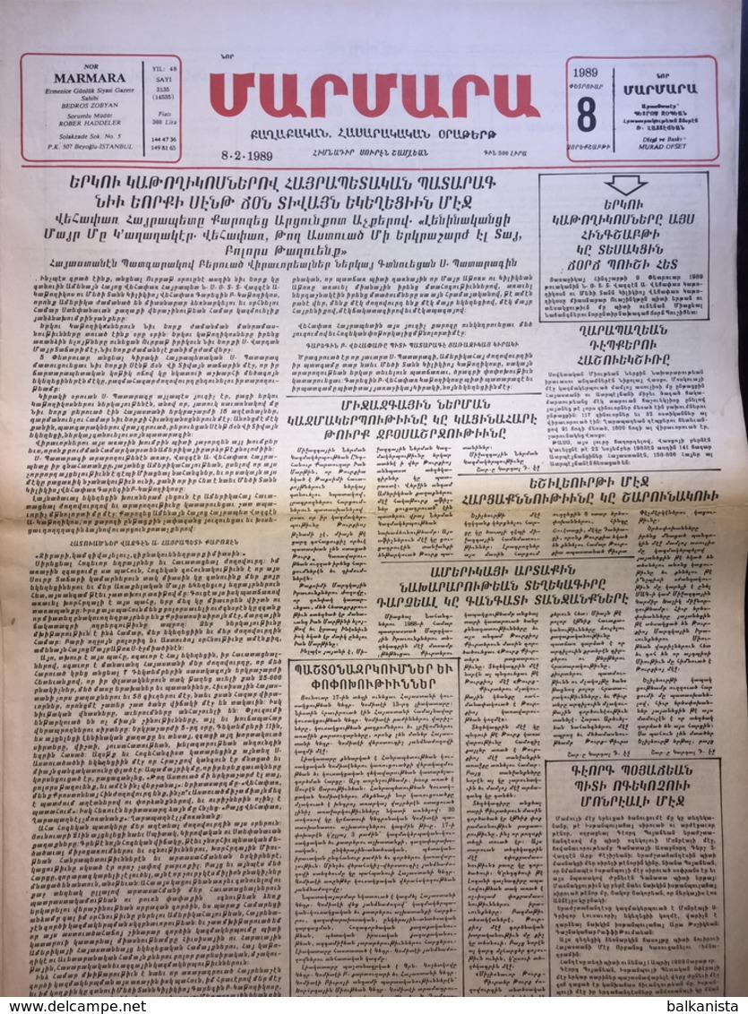 Nor Marmara 8 February 1989 [Armenian Newspaper; Istanbul; Turkey] - Other & Unclassified