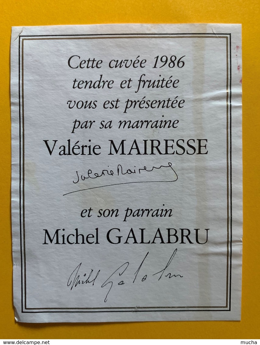 11355 - Beaujolais 1986 François Paquet Marraine Valérie Mairesse Parrain Michel Galabru - Art