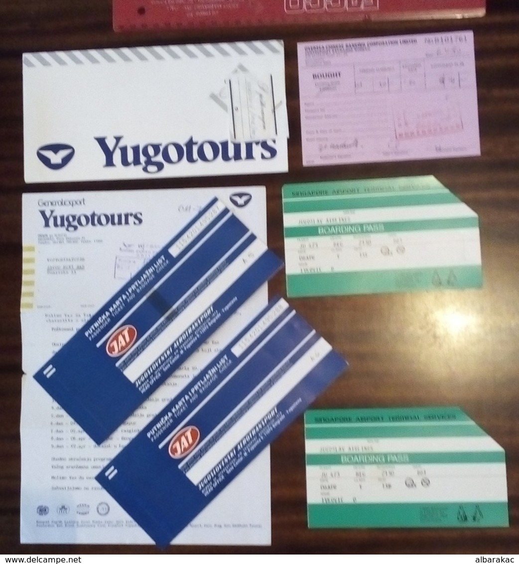 Yugoslavia JAT Airways -  Passenger Ticket And Baggage Check, Beograd - Singapore 1990, Two Card - Monde