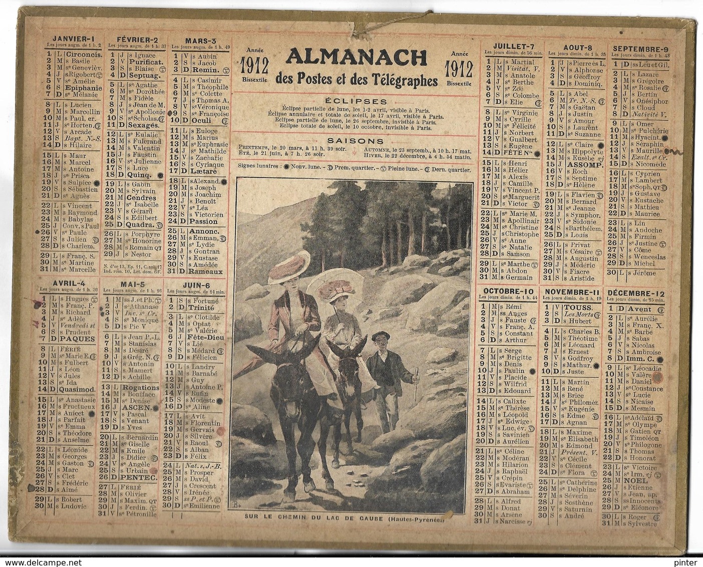 CALENDRIER De 1912 - Format 26.5 X 21 Cm - 1 Feuillet Au Verso De La Gironde - Grand Format : 1901-20