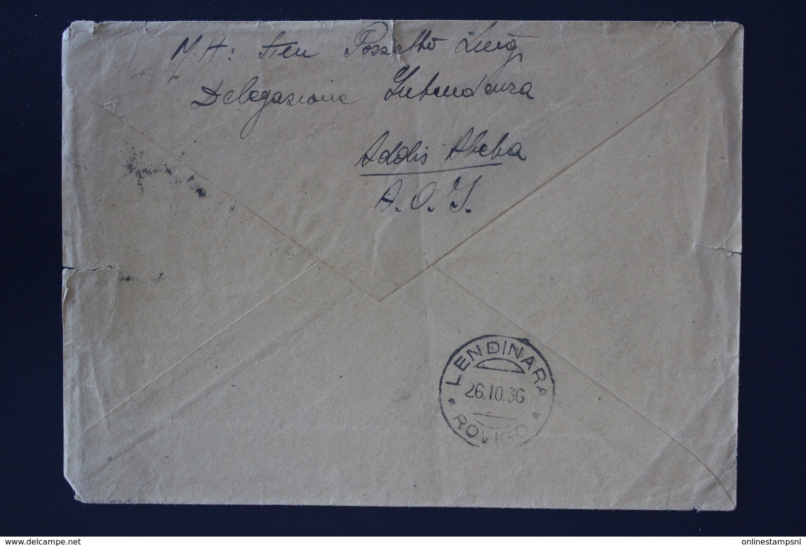 Italy  Ethiopia Sa 35 Strip Airmail Cover Addis Abeba -> LENDINARA 1936 - Etiopia