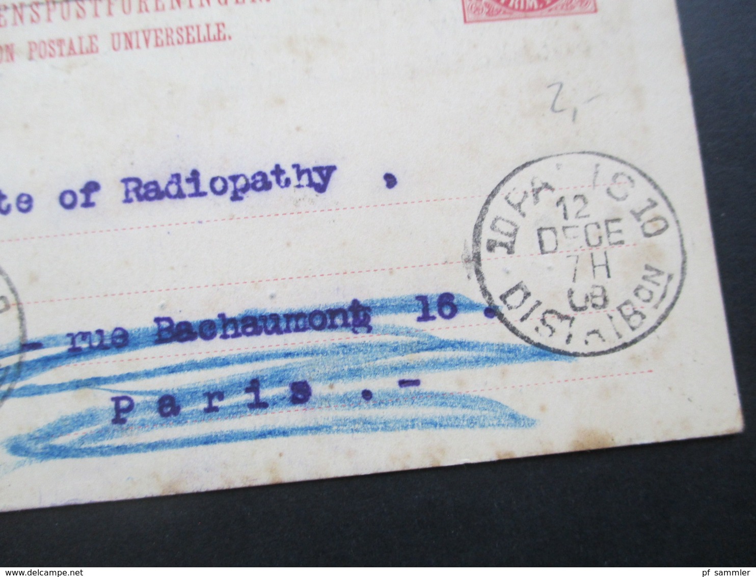 Norwegen 1908 Ganzsache Kristiana - Paris NY Institute Of Radiopathy Weitergeleitet Nach Basel - Cartas & Documentos