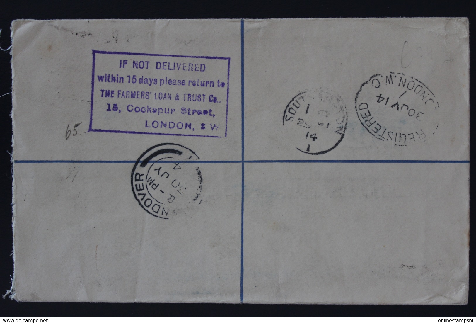 GOLDCOAST Registered Cover OBUASI -> UK 11-7-1914 Purple Cancel : IF NOT DELIVERED - Costa De Oro (...-1957)