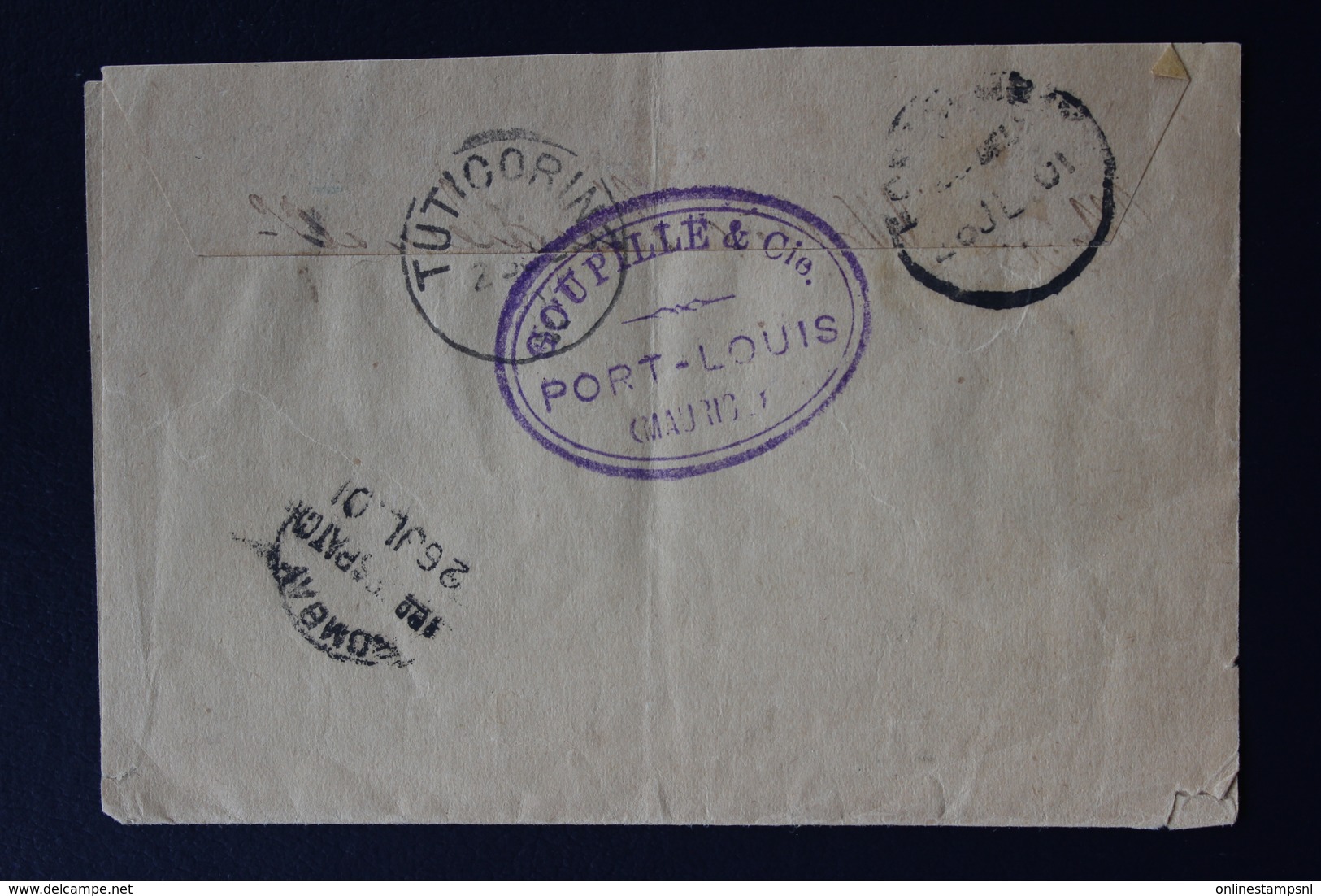 MAURITIUS WRAPPER HG E3  PORT LOUIS ->  TUTICORIN BOMBAY INDIA 25-7-1901 - Mauritius (...-1967)