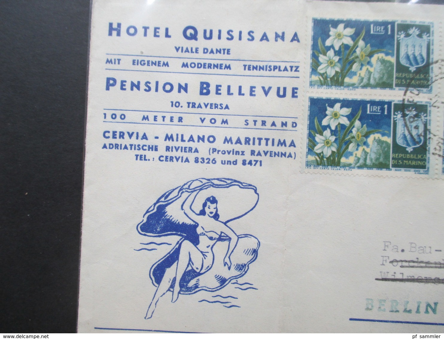 San Marino Hotelumschlah Hotel Quisisana / Pension Bellevue Milano Nach Berlin Und Dort Innerhalb Berlins Weitergeleitet - Briefe U. Dokumente