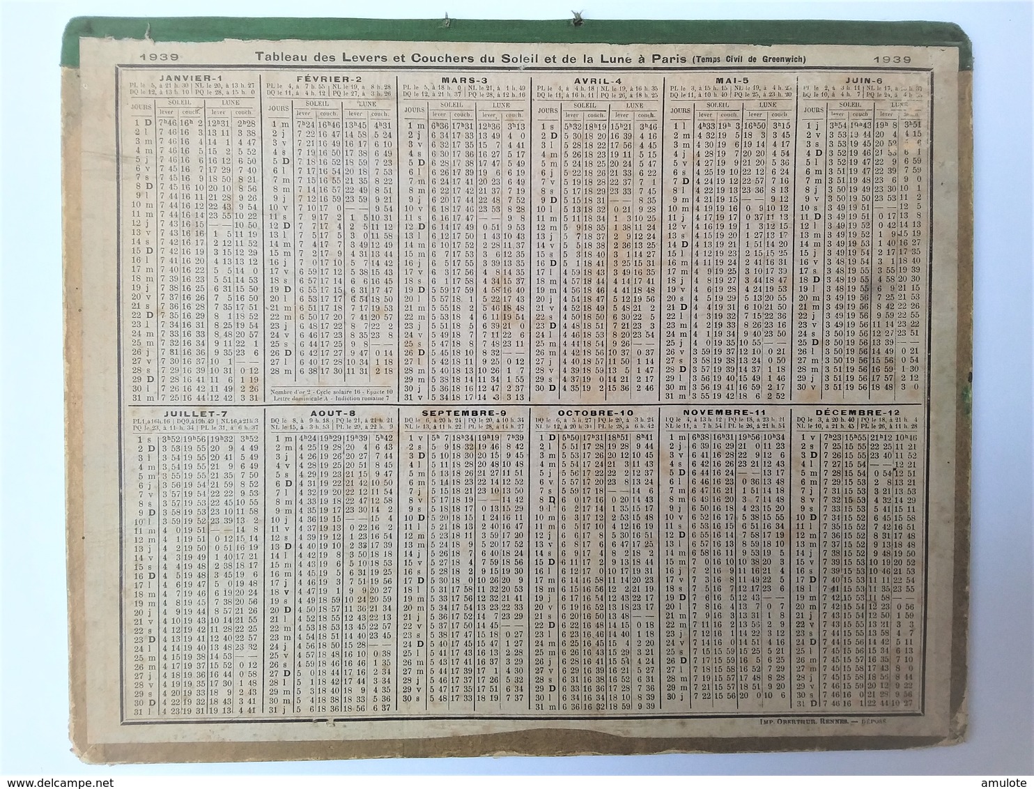 1939 CALENDRIER LUXE  OBERTHUR  04  Basses - Alpes - Big : 1921-40