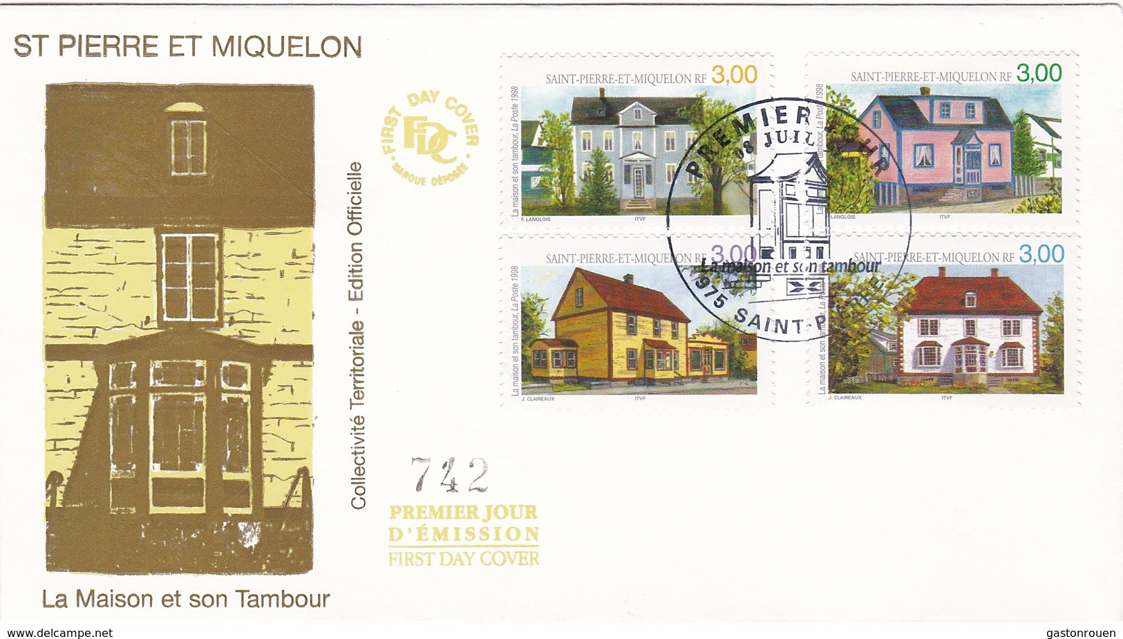 FDC PREMIER JOUR  Saint-Pierre Et Miquelon 1998 676 à 679 La Maison Et Son Tambour - FDC