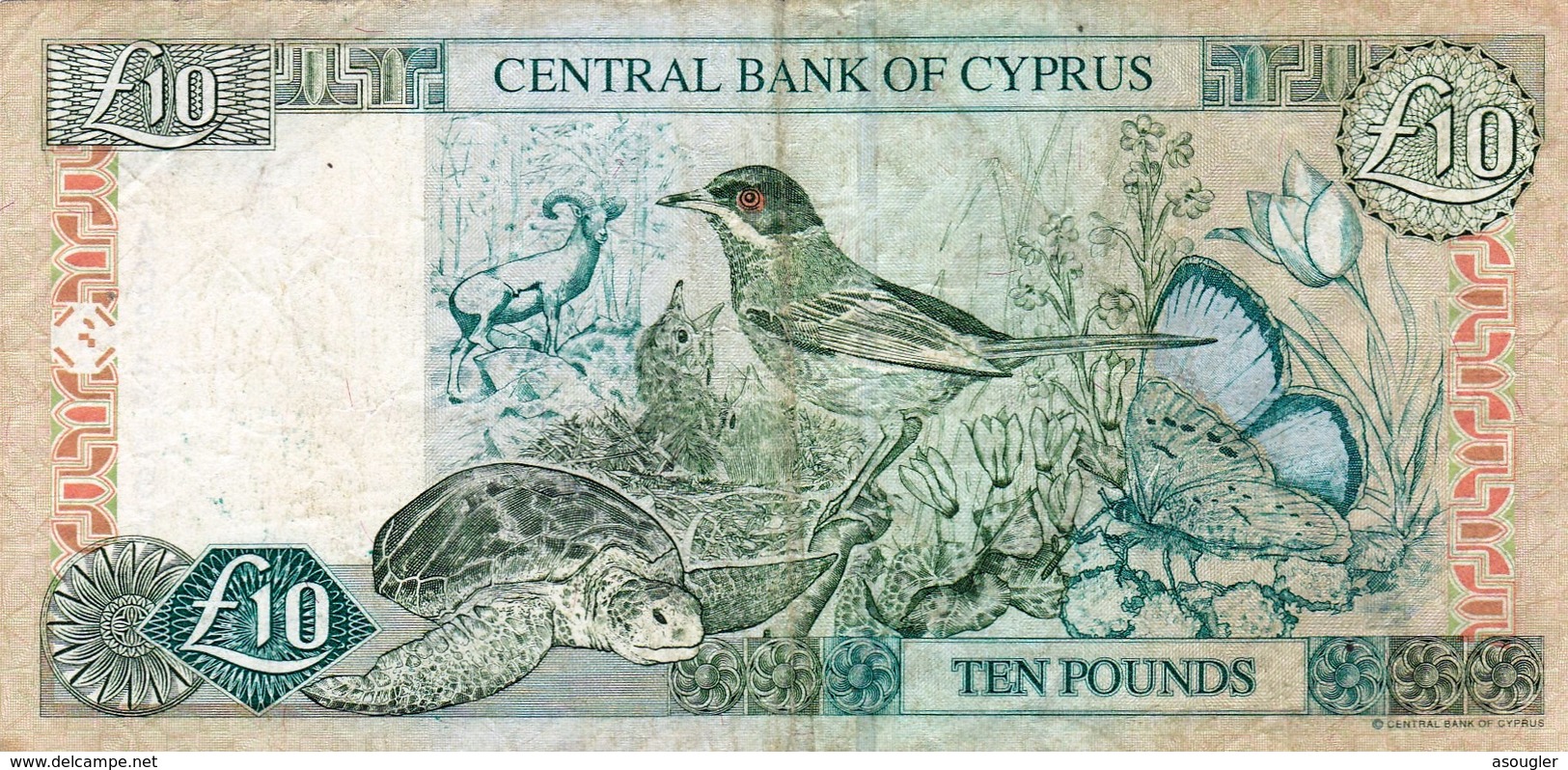 CYPRUS (GREECE) 10 POUNDS 1998 F-VF P-62b  "free Shipping Via Registered Air Mail" - Chypre