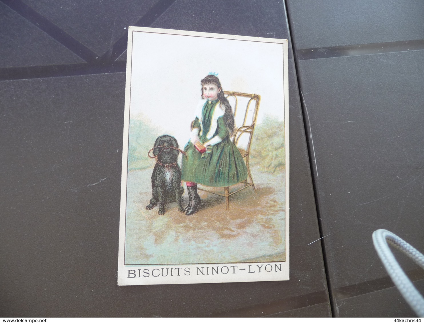 Chromo Ancien Publicitaire  Biscuits Ninot Lyon Jeune Fille Chien Dog Caniche - Sonstige & Ohne Zuordnung