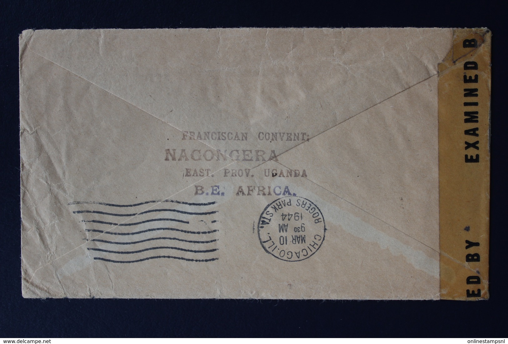 KENYA UGANDA & TANGANYIKA: COVER FRANSISCAN CONVENT NACONGERA -> USA CENSORED 29-11-1943 - Kenya, Ouganda & Tanganyika