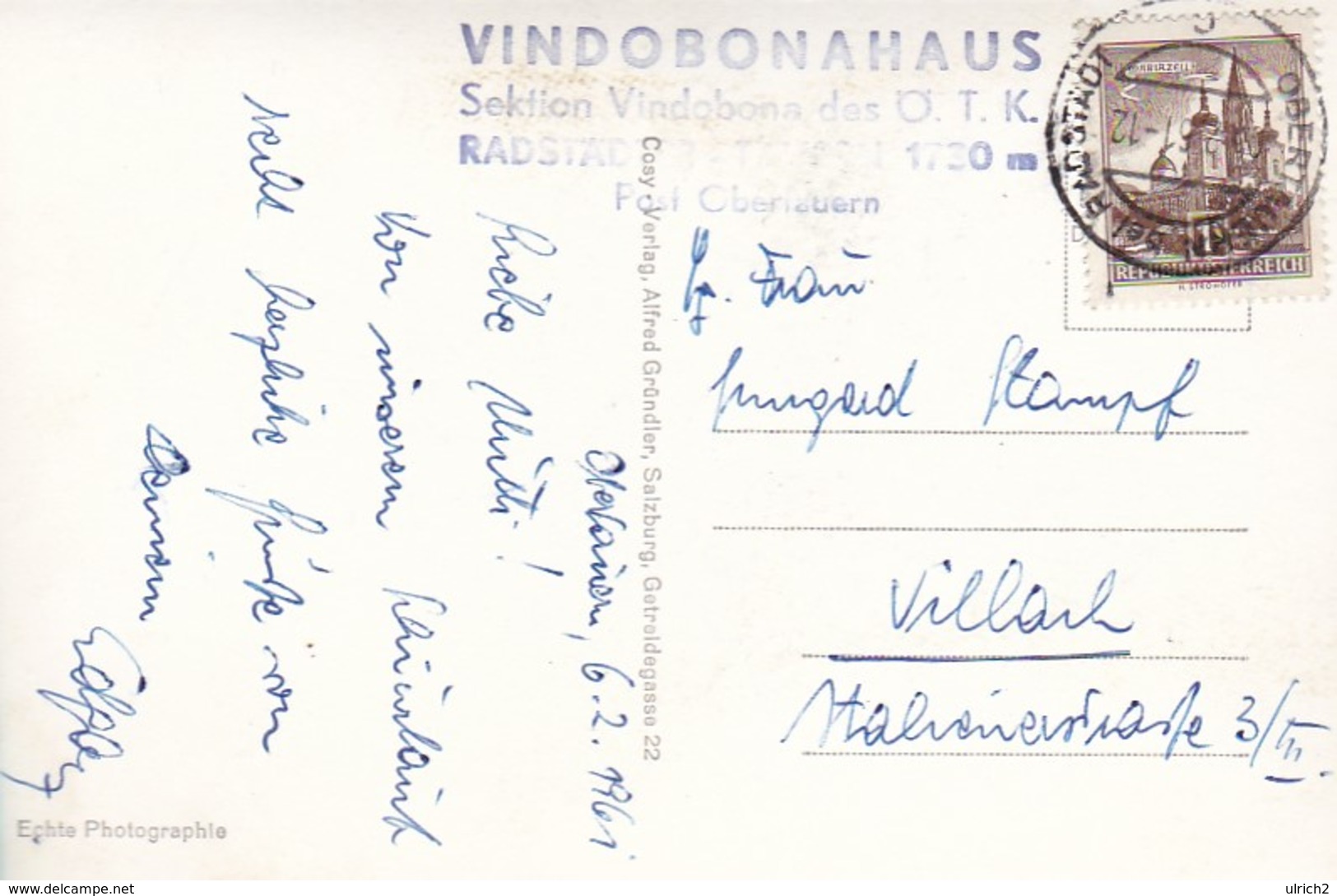 AK Vindobonahaus - Radstädter Tauern - 1961 (43045) - Radstadt