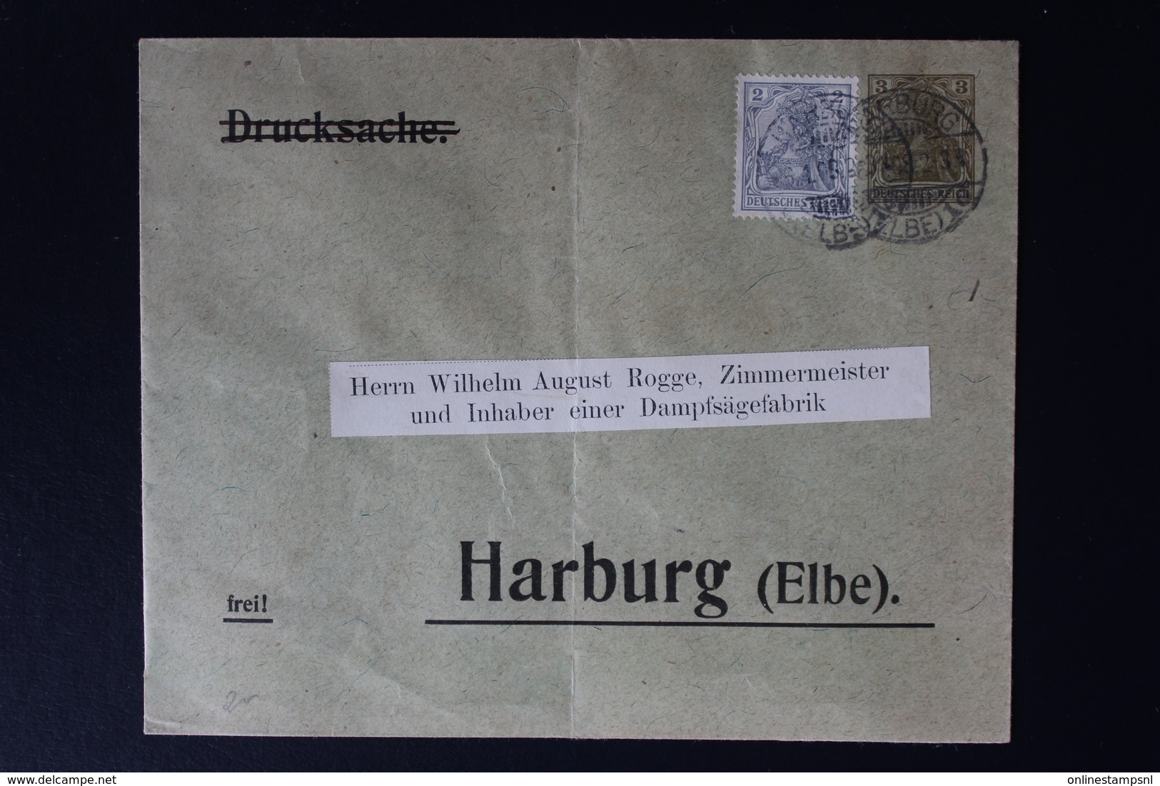 DEUTSCHE REICH: PRIVAT UMSCHLAG MIT ZUSATZFRANKATUR  HARBURG - Enteros Postales Privados