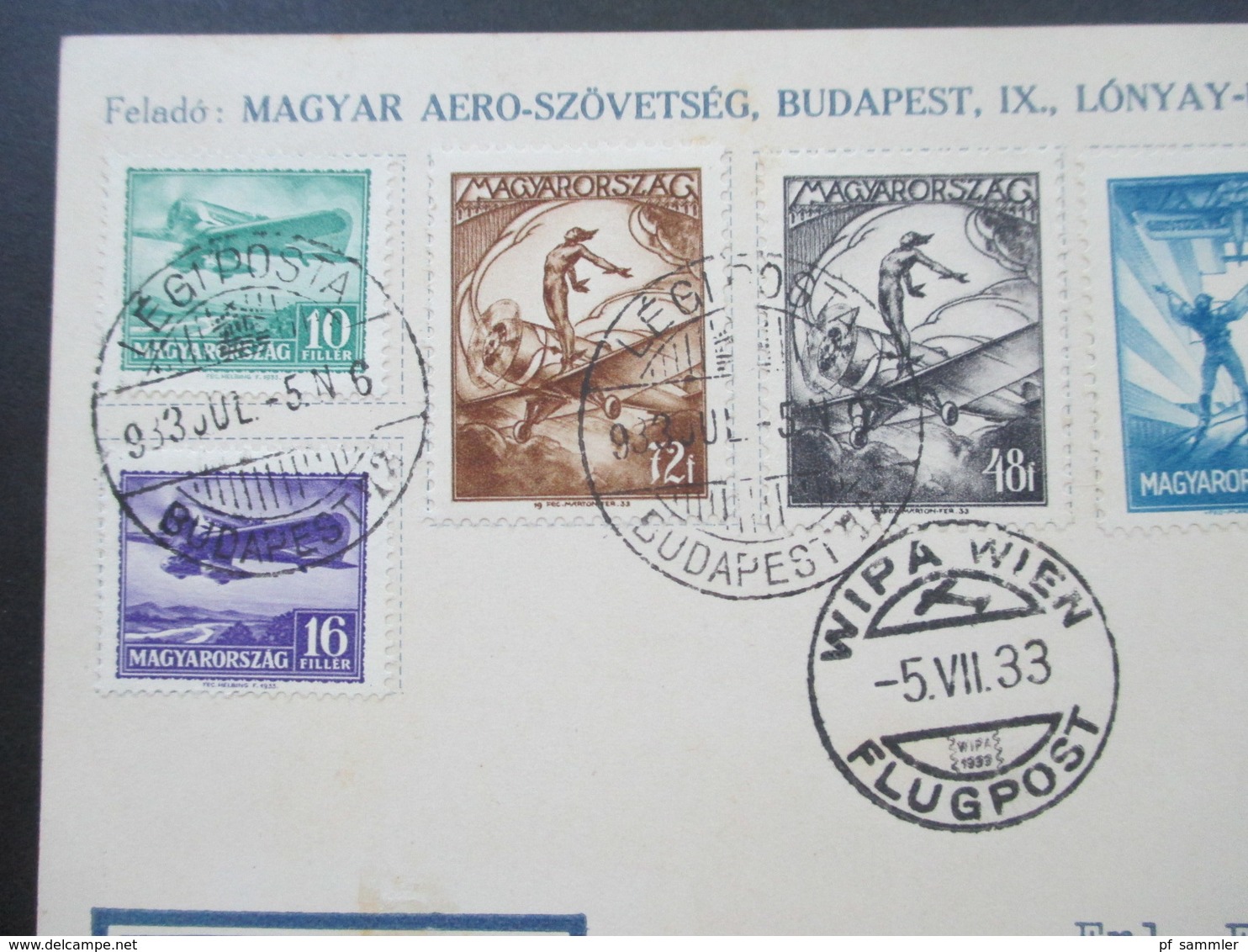 Ungarn 1933 Luftpostbeleg Wipa Wien Flugpost Flugpostmarken Nr. 502 - 507 Künstlerhaus Stand No 23 - Brieven En Documenten