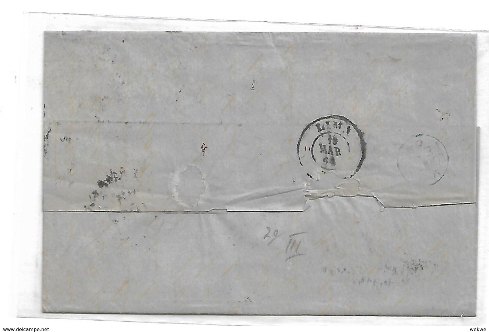 GBV112/GR.BRITANNIEN- Victoria 1 Sh. (Ausg. 1862) PAAR Auf Brief N. Peru/Lima, Via Panama Zustellgebühr Bezahlt. - Covers & Documents