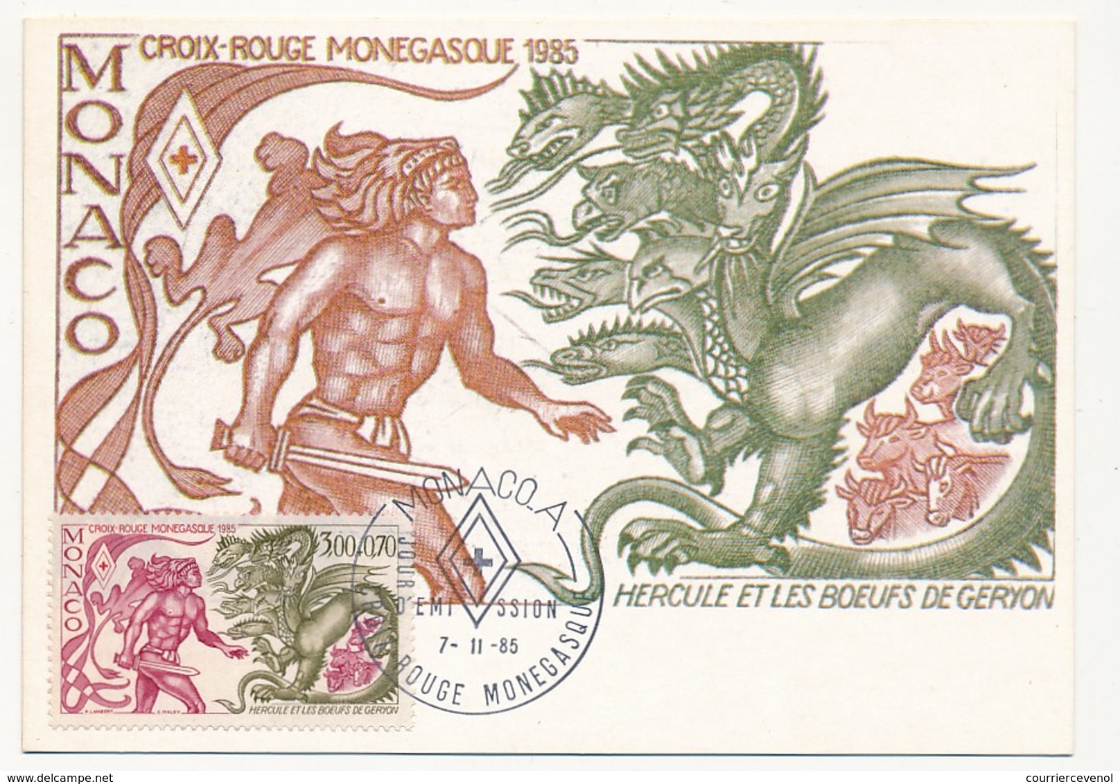 MONACO -  2 Cartes Maximum Croix Rouge Monégasque - Travaux D'Hercule - 7/11/1985 - Cartoline Maximum
