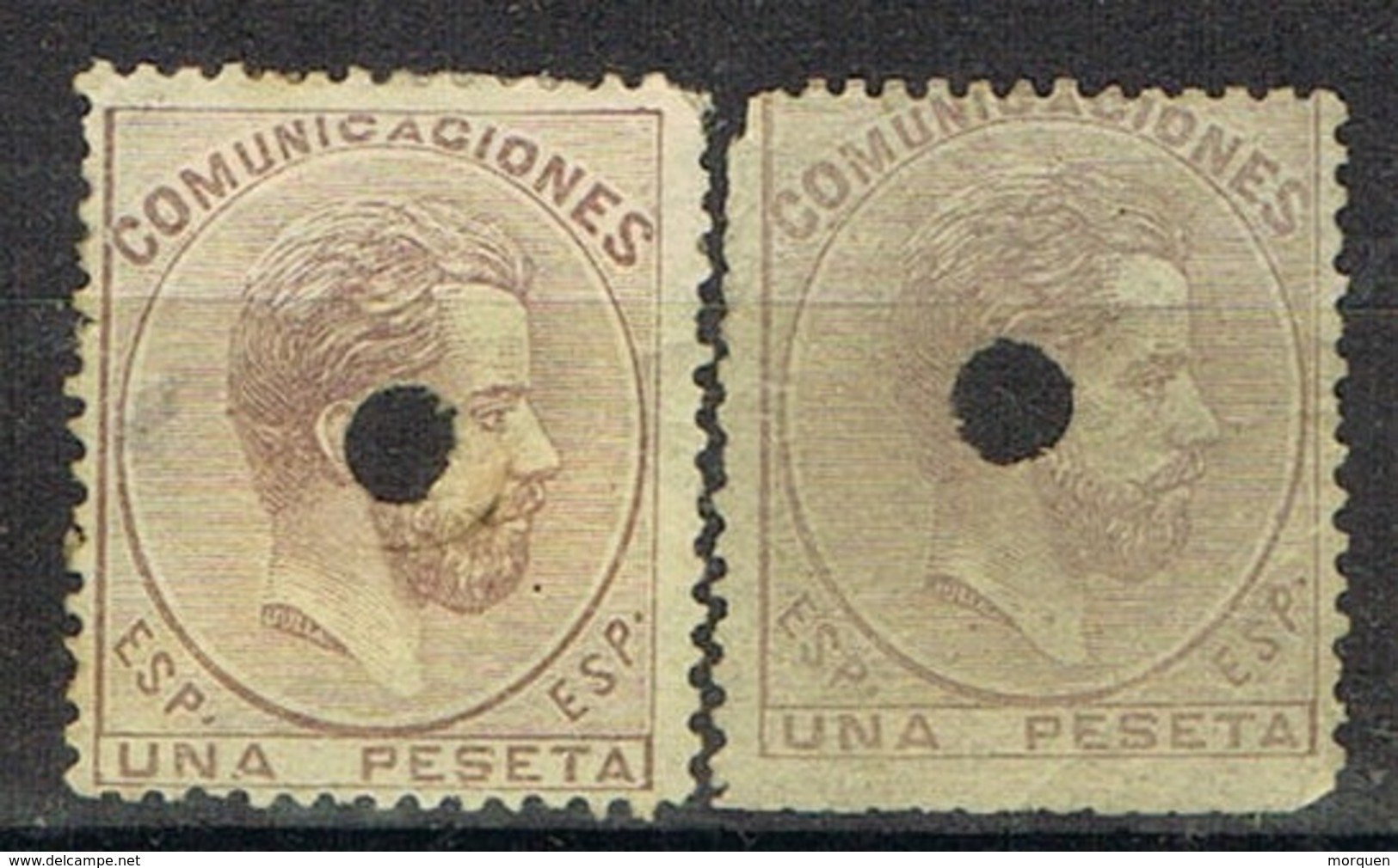 Dos Sellos 1 Pts AMADEO, Perforado Telegrafico, Variedad Color, Num 127T Y 127Ta º - Used Stamps