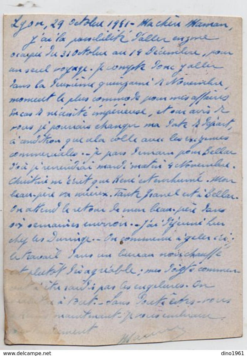 TB 2581 - Guerre 39 / 45 - CP - Entier Postal Type Pétain - Mr M De LA FOURNIERE à LYON Pour Mme De LA FOURNIERE à REIMS - Standard Covers & Stamped On Demand (before 1995)