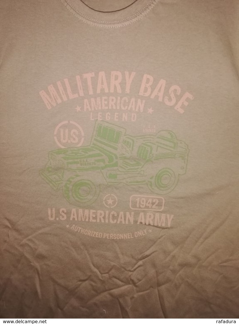 T SHIRT Beige US MILITARY BASE AMERICAN LEGEND 1942 JEEP Tailles S à XXL Tee Militaria - Voertuigen