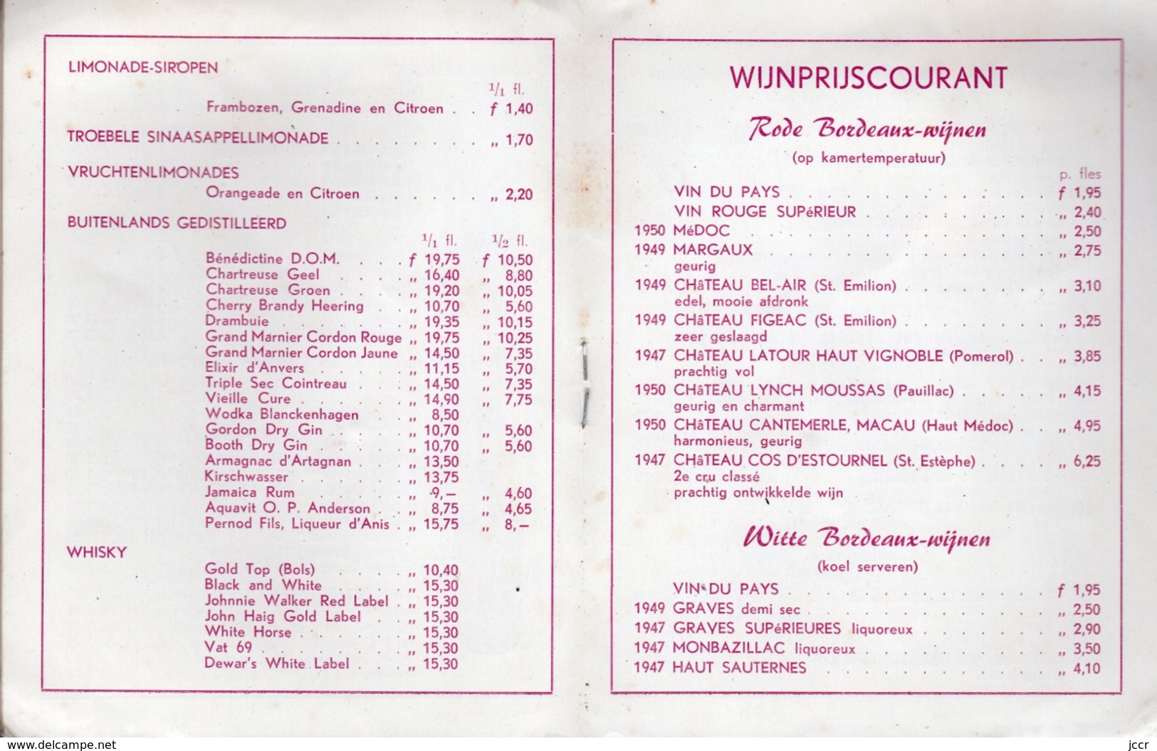 Slijterij H. C. Wyers & Co. Vriesestraat 32 - Dordrecht (Pays-Bas) - Prijscourant Vor Particulieren - December 1955 - Cucina & Vini