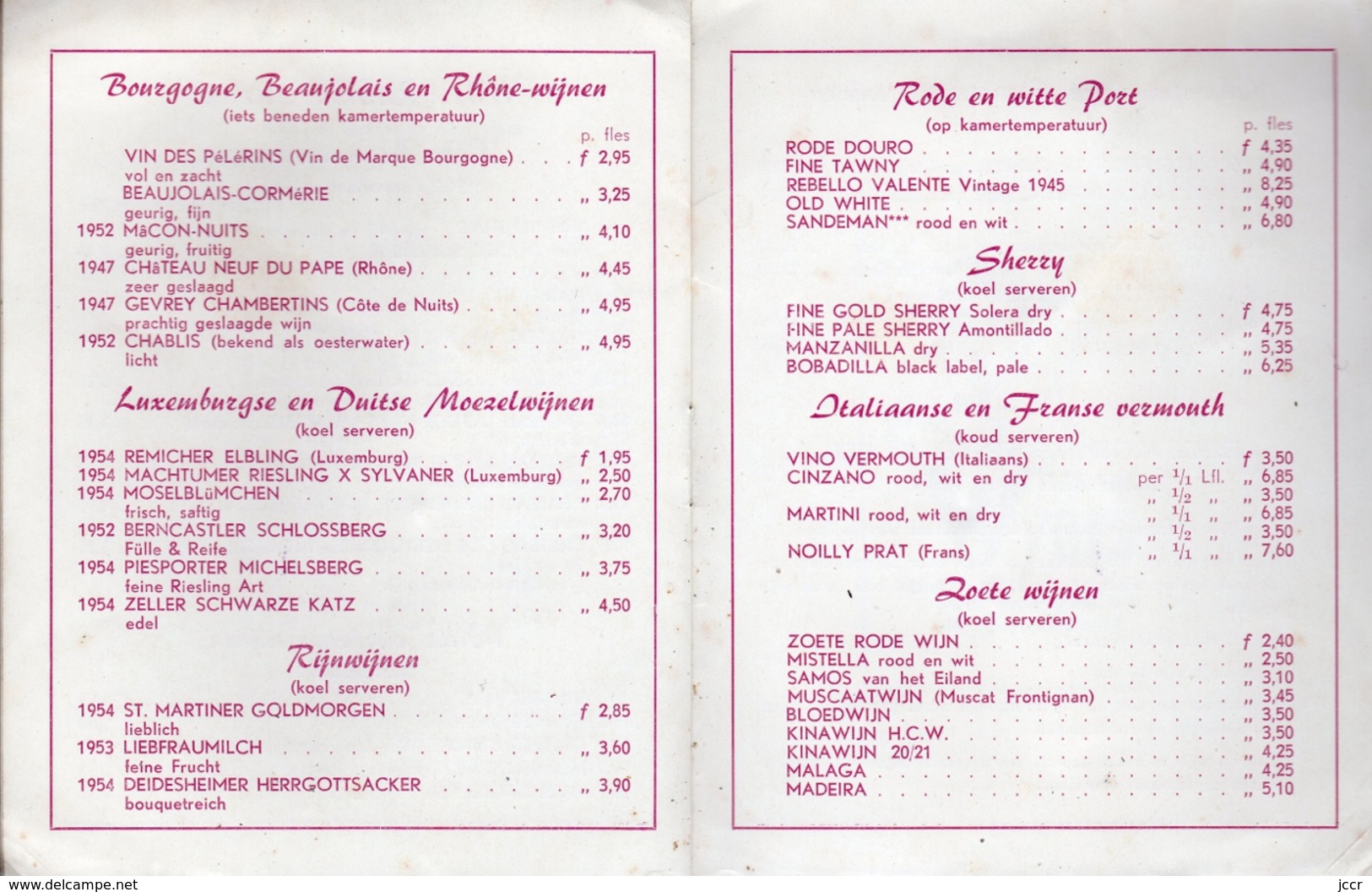 Slijterij H. C. Wyers & Co. Vriesestraat 32 - Dordrecht (Pays-Bas) - Prijscourant Vor Particulieren - December 1955 - Cucina & Vini