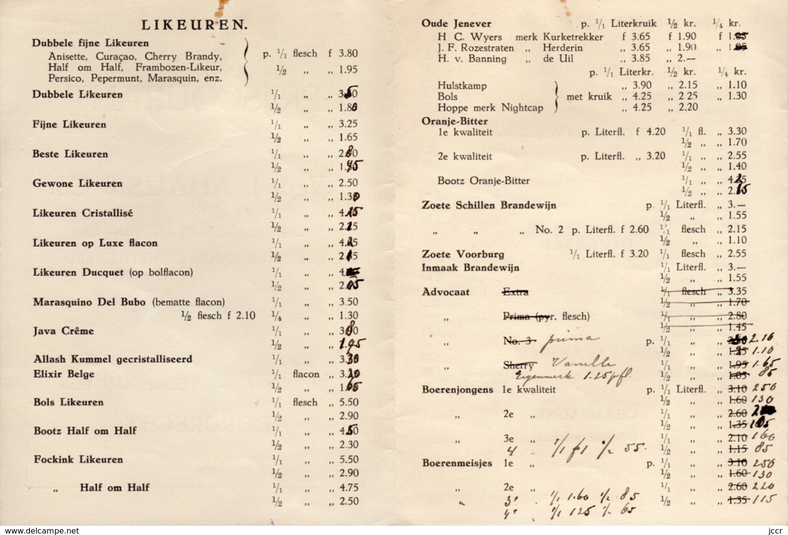 Prijscourant Nov. 1936 Van De Firma Wed. J. Ahaus & Co. Handelaren In Binnen En Buitenlandsch Gedistilleerd Dordrecht - Culinaria & Vinos