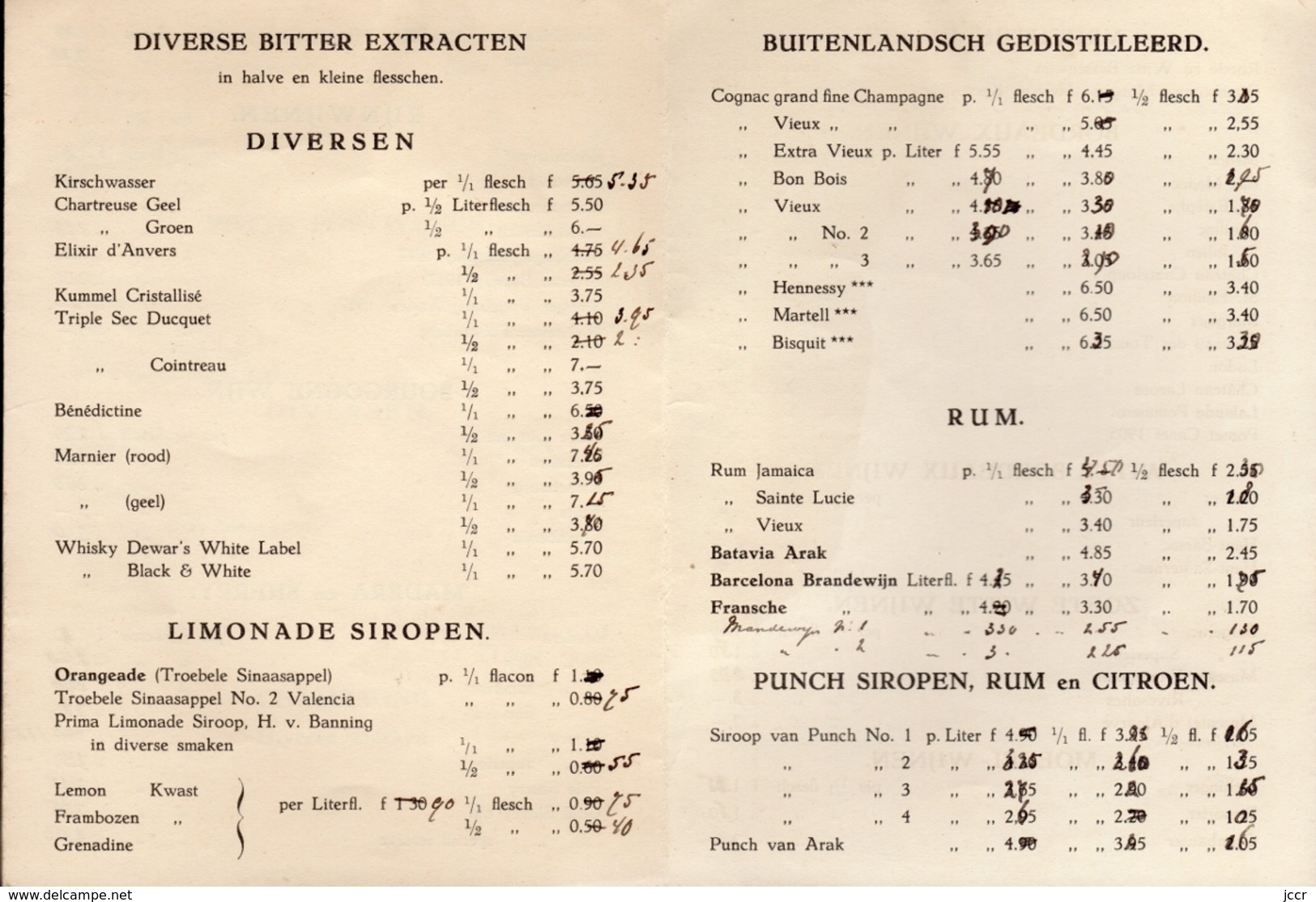 Prijscourant Nov. 1936 Van De Firma Wed. J. Ahaus & Co. Handelaren In Binnen En Buitenlandsch Gedistilleerd Dordrecht - Culinaria & Vinos
