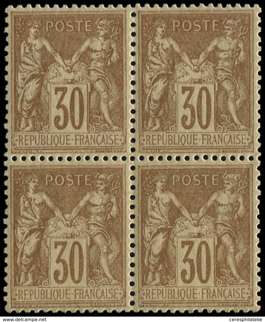 ** TYPE SAGE - 80   30c. Brun, BLOC De 4, Centrage Parfait, Amorce De Découpe Entre 2 Ex., Frais Et TTB - 1876-1878 Sage (Typ I)